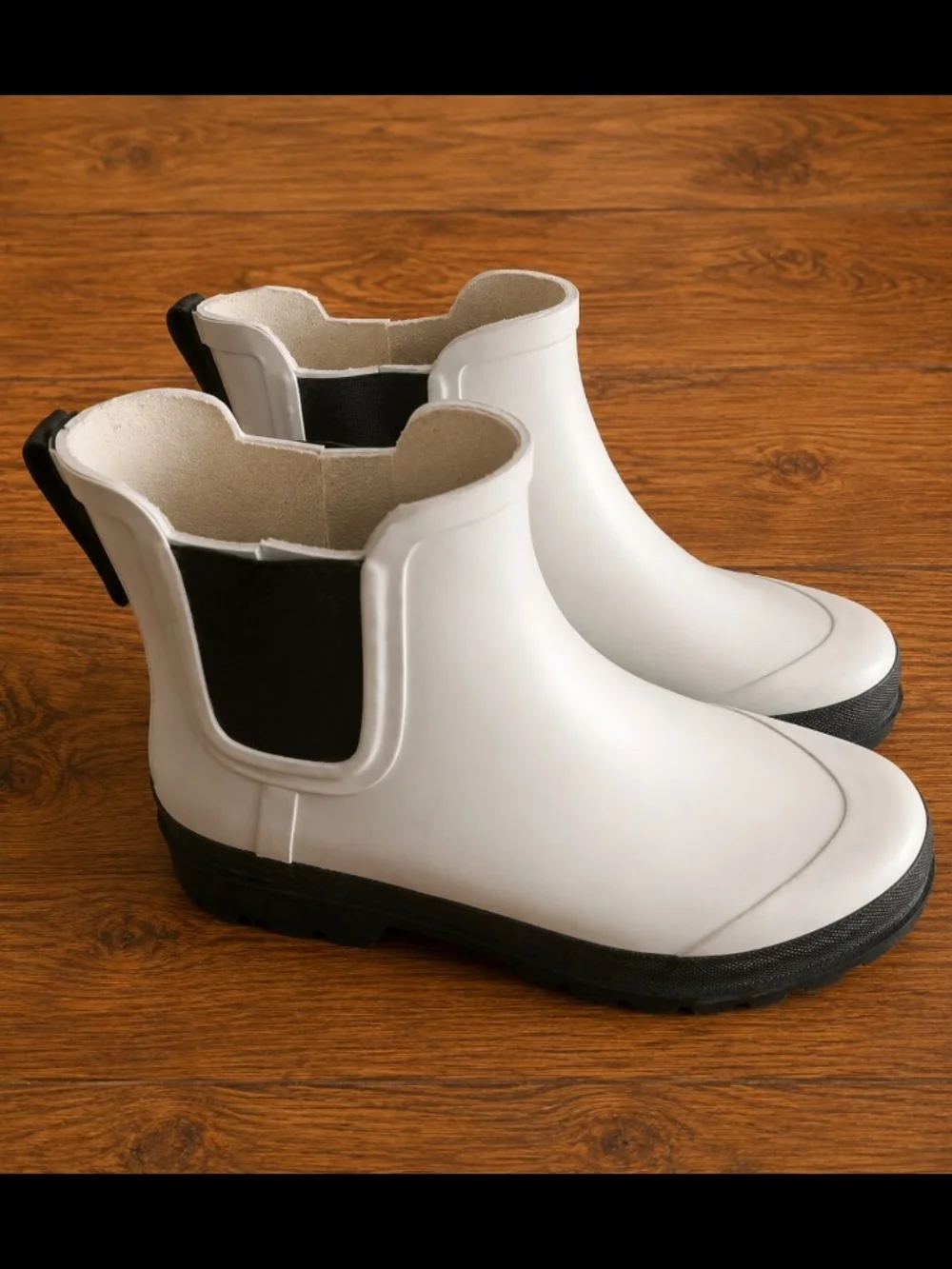 J. Crew White Chelsea-Style Rain Booties with Black Panels